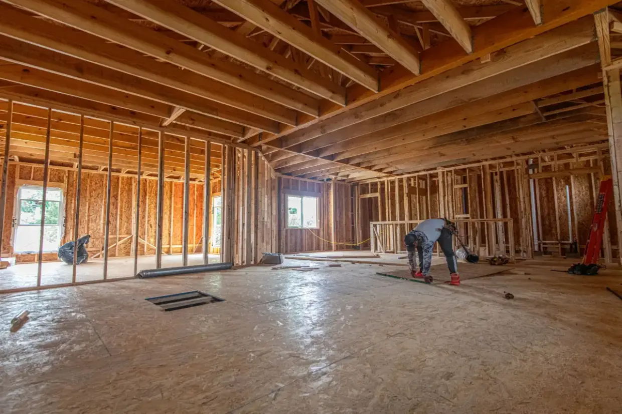 Framing inspected for moisture and staining before the wall is closed